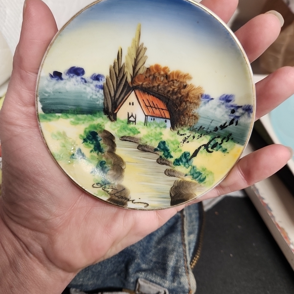 Hand Painted In Japan Rustic Landscape Ceramic Wall Plate Signed
